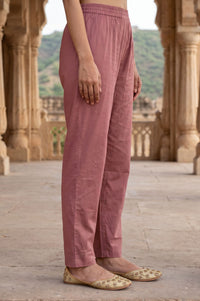 Pink Solid Pure Cotton Straight Ankle Length Mid Rise Trousers