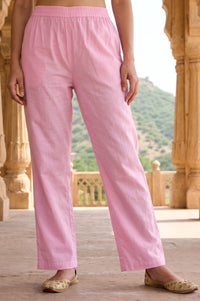 Pink Solid Pure Cotton Ankle Length Mid Rise Trousers