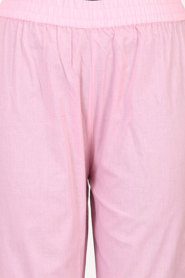Pink Solid Pure Cotton Ankle Length Mid Rise Trousers