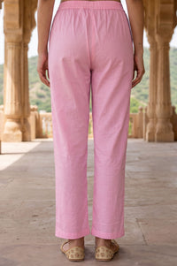 Pink Solid Pure Cotton Ankle Length Mid Rise Trousers