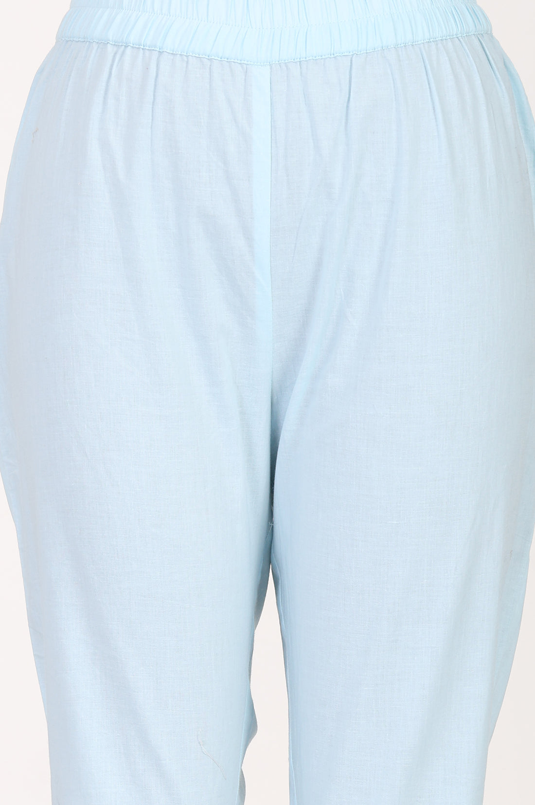 Light Blue Pure Cotton Ankle Length Mid Rise Trousers