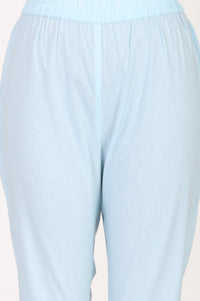 Light Blue Pure Cotton Ankle Length Mid Rise Trousers