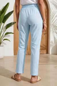 Light Blue Pure Cotton Ankle Length Mid Rise Trousers