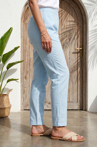 Light Blue Pure Cotton Ankle Length Mid Rise Trousers