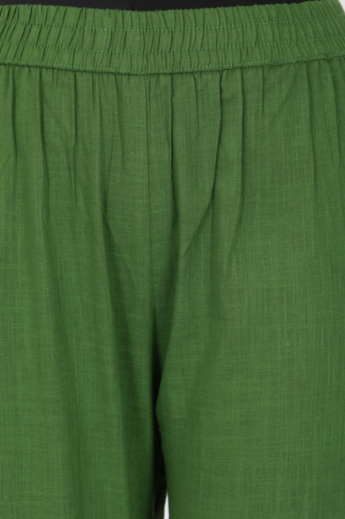 Green Thread Embroidered Pure Cotton Straight Fit Ankle Length Trousers