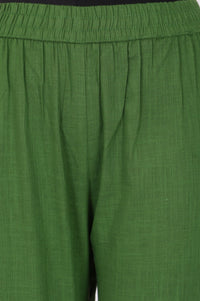 Green Thread Embroidered Pure Cotton Straight Fit Ankle Length Trousers