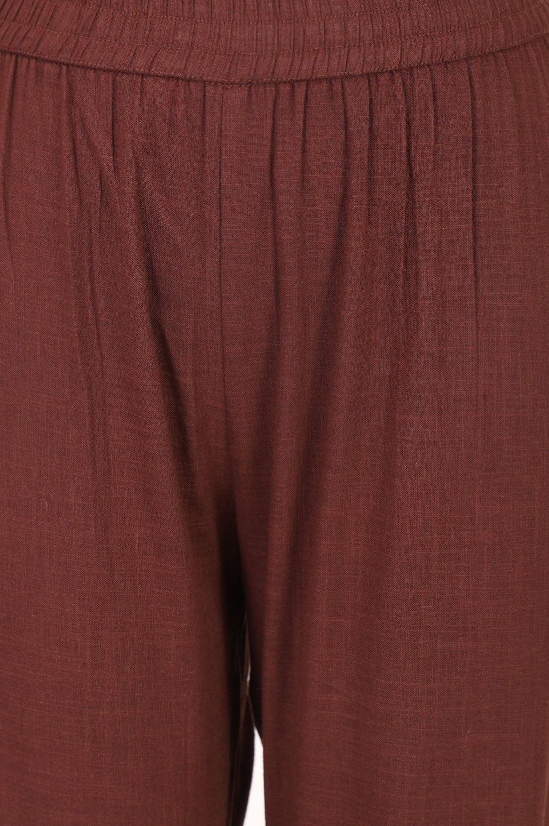 Brown Embroidered Pure Cotton Straight Fit Ankle Length Trousers