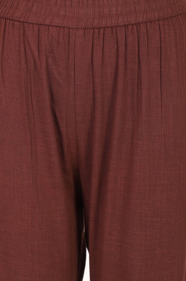 Brown Embroidered Pure Cotton Straight Fit Ankle Length Trousers
