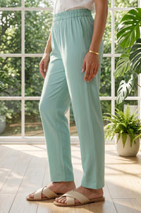 Mint Green Ankle Length Rayon Straight Fit Trousers