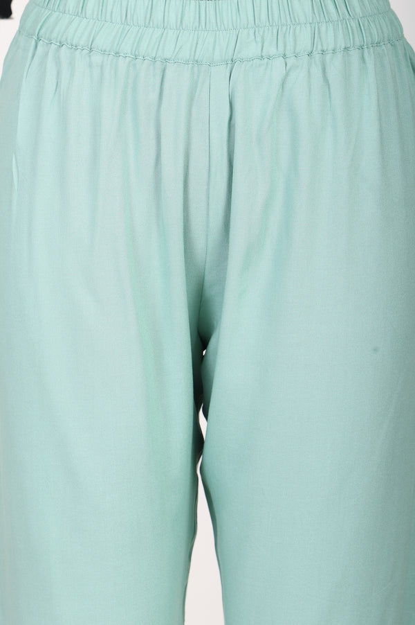Mint Green Ankle Length Rayon Straight Fit Trousers
