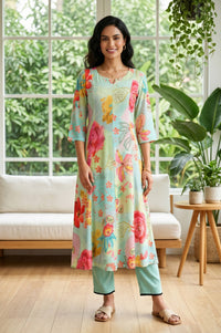 Mint Green Ankle Length Rayon Straight Fit Trousers