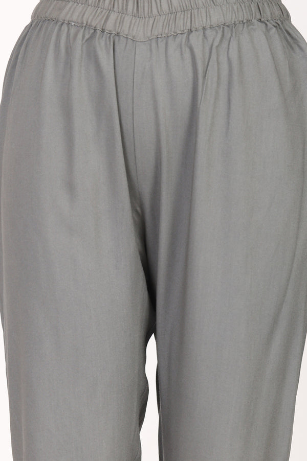 Grey Mid Rise Ankle Length Straight Fit Trousers