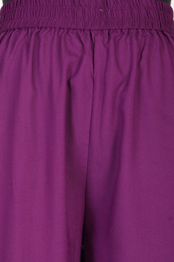 Purple Solid Buttons Rayon Straight Fit Ankle Length Mid Rise Trousers