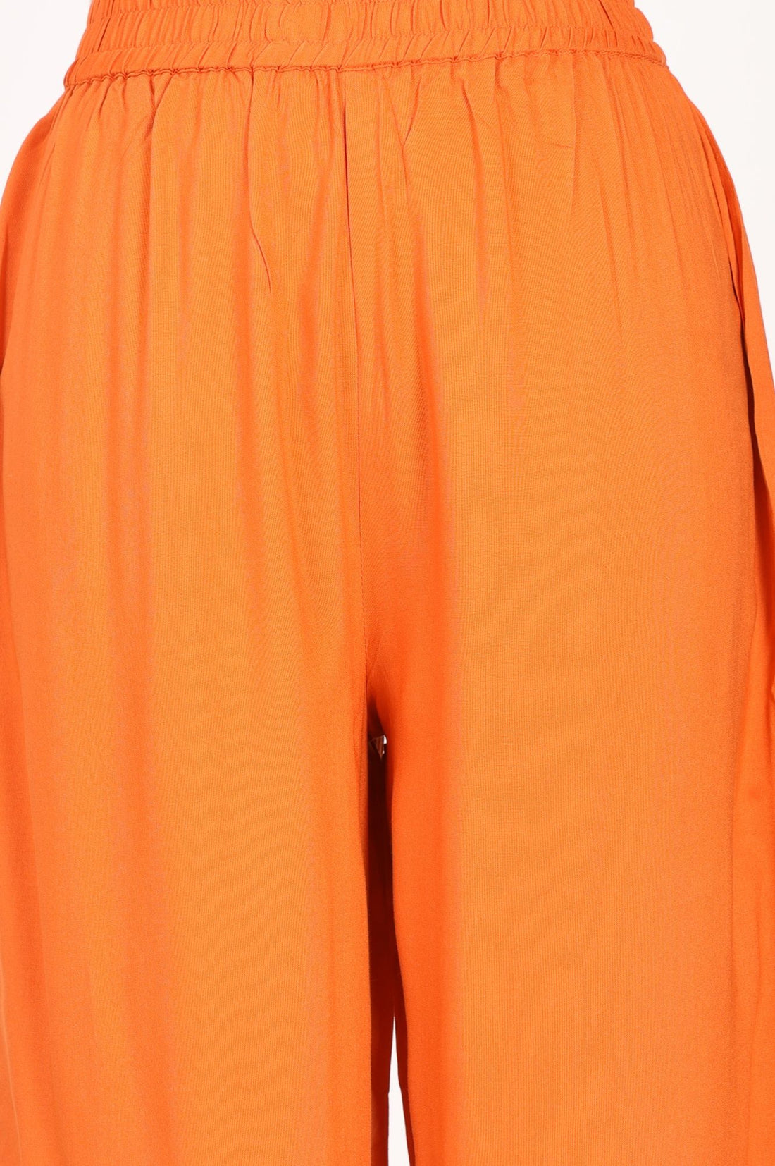 Orange Thread Embroidered Rayon Straight Fit Ankle Length Mid Rise Trousers