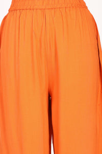 Orange Thread Embroidered Rayon Straight Fit Ankle Length Mid Rise Trousers