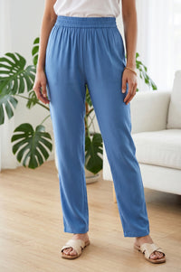 Blue Ankle Length Rayon Straight Trousers