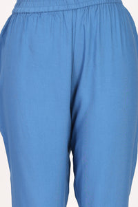 Blue Ankle Length Rayon Straight Trousers