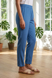 Blue Ankle Length Rayon Straight Trousers