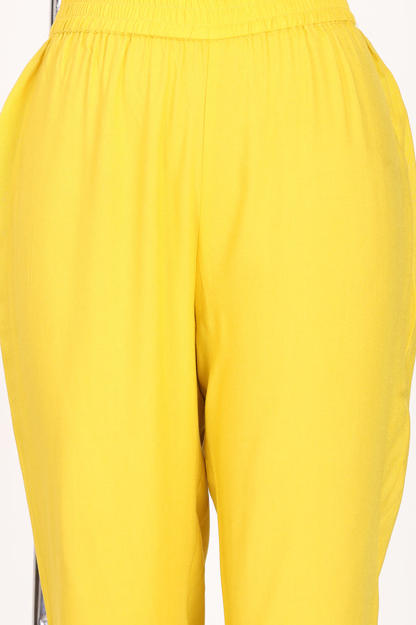 Yellow Ankle Length Rayon Straight Trousers