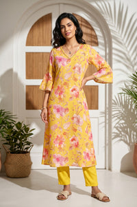 Yellow Ankle Length Rayon Straight Trousers