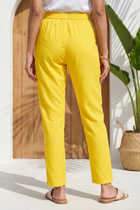 Yellow Ankle Length Rayon Straight Trousers