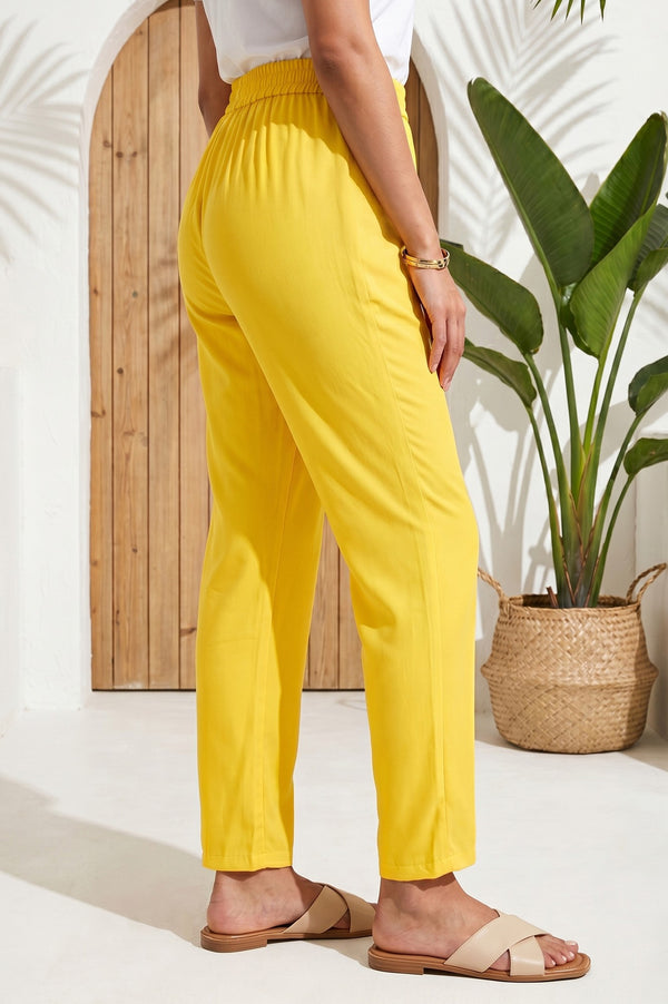 Yellow Ankle Length Rayon Straight Trousers