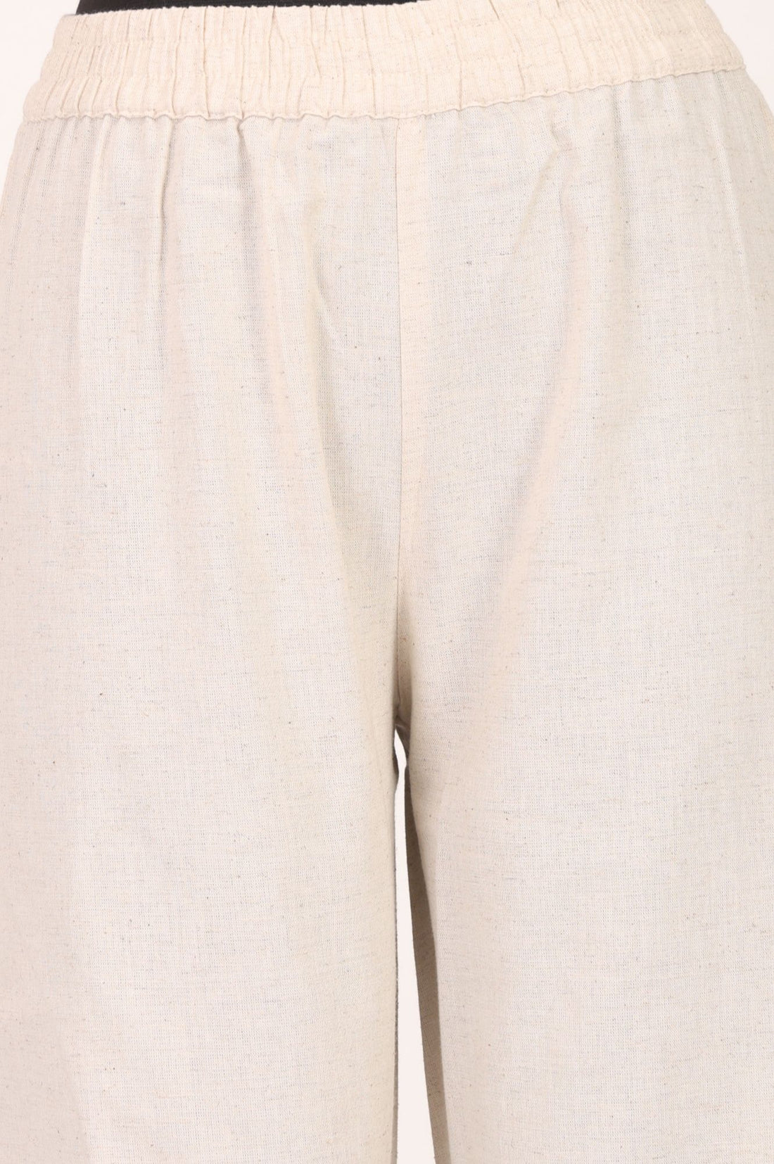 Off-White Solid Cotton Flax Straight Fit Ankle Length High Rise Pants