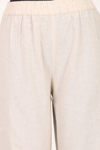 Off-White Solid Cotton Flax Straight Fit Ankle Length High Rise Pants
