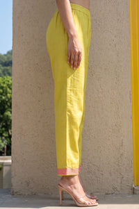 Yellow Thread Embroidered Cotton Flax Straight Pants