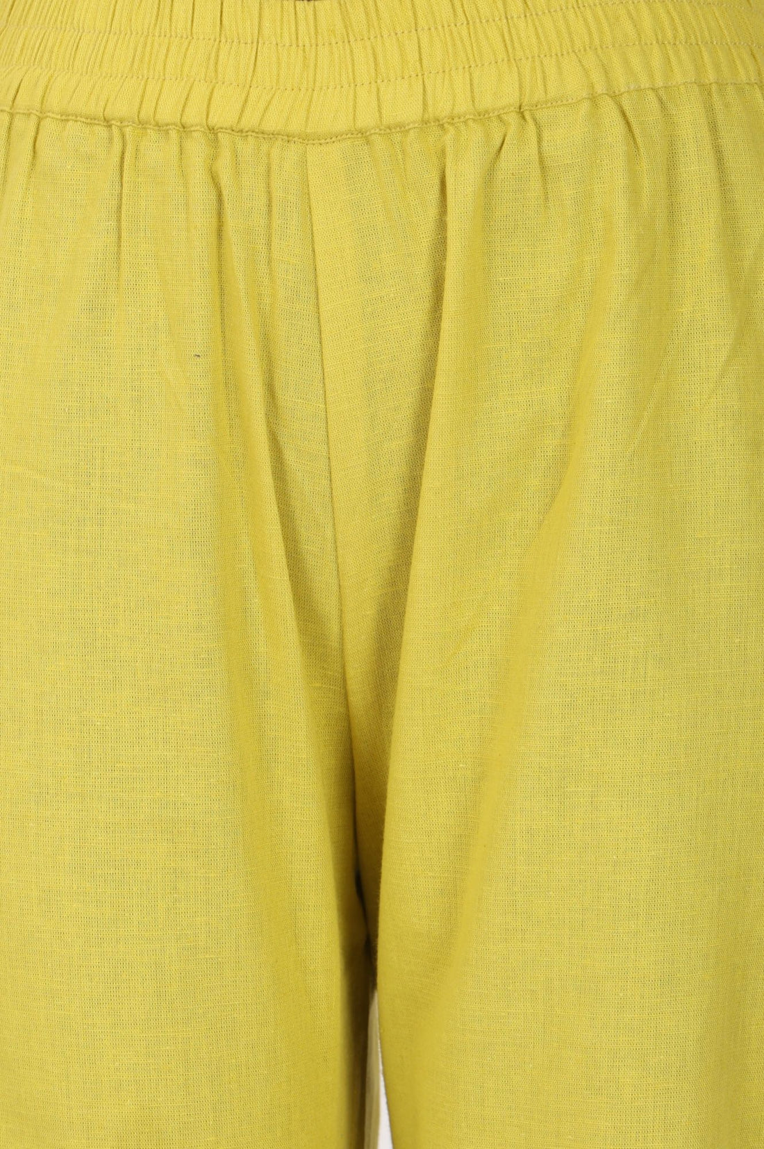 Yellow Thread Embroidered Cotton Flax Straight Pants