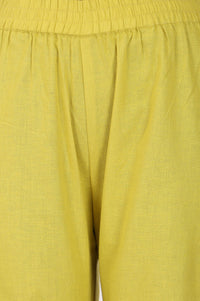 Yellow Thread Embroidered Cotton Flax Straight Pants