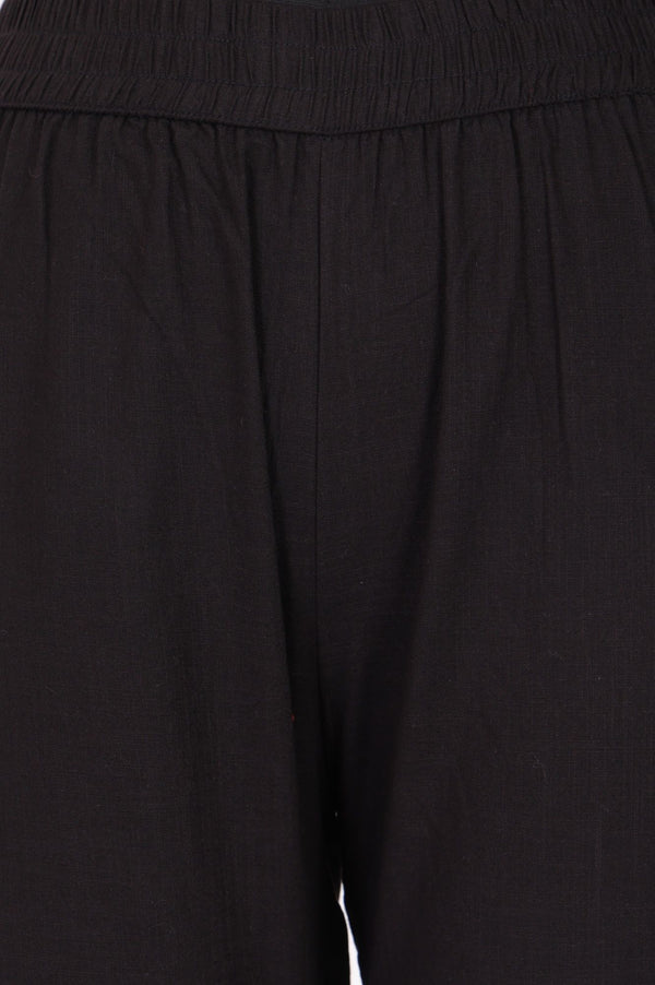 Black Solid Lace Pure Cotton Straight Fit Ankle Length Trousers