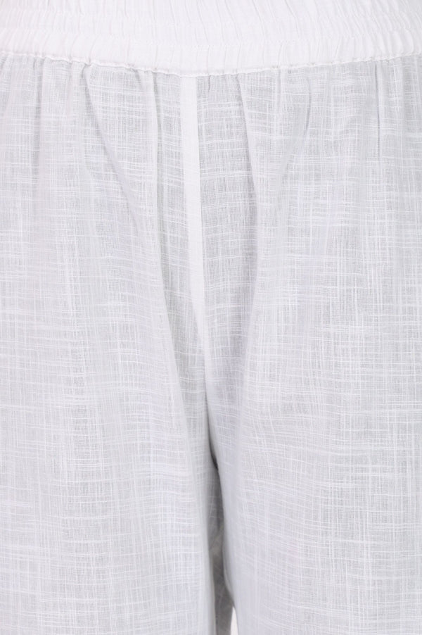 White Solid Lace Pure Cotton Straight Fit Ankle Length Trousers