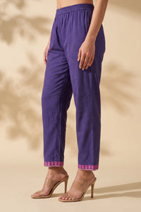 Purple Thread Embroidered Pure Cotton Straight Fit Ankle Length Trousers