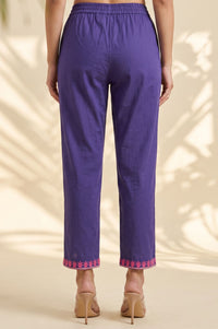 Purple Thread Embroidered Pure Cotton Straight Fit Ankle Length Trousers