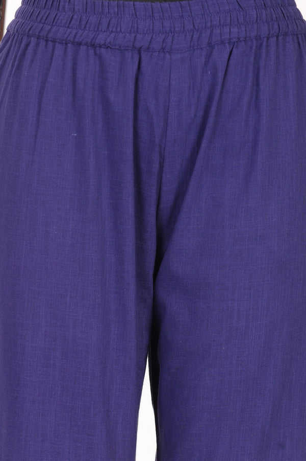Purple Thread Embroidered Pure Cotton Straight Fit Ankle Length Trousers