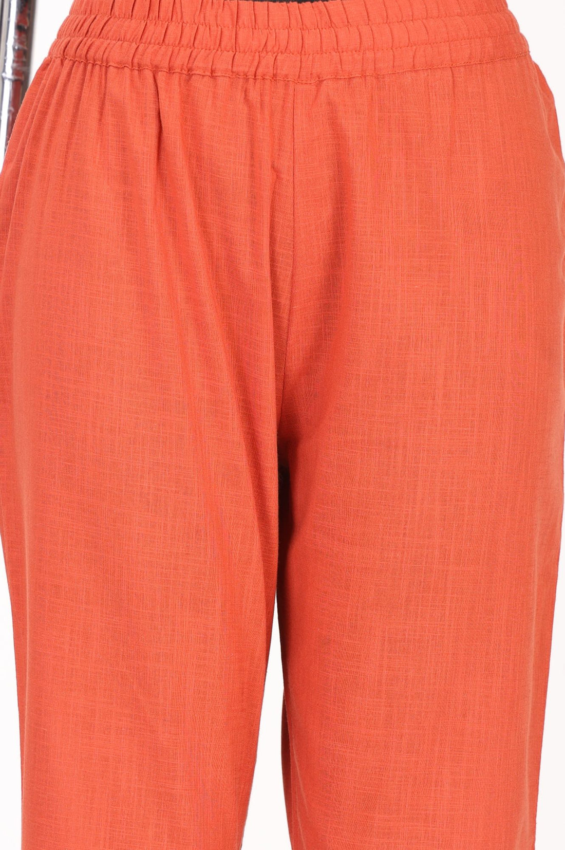 Orange Embroidered Pure Cotton Straight Fit Ankle Length Trousers