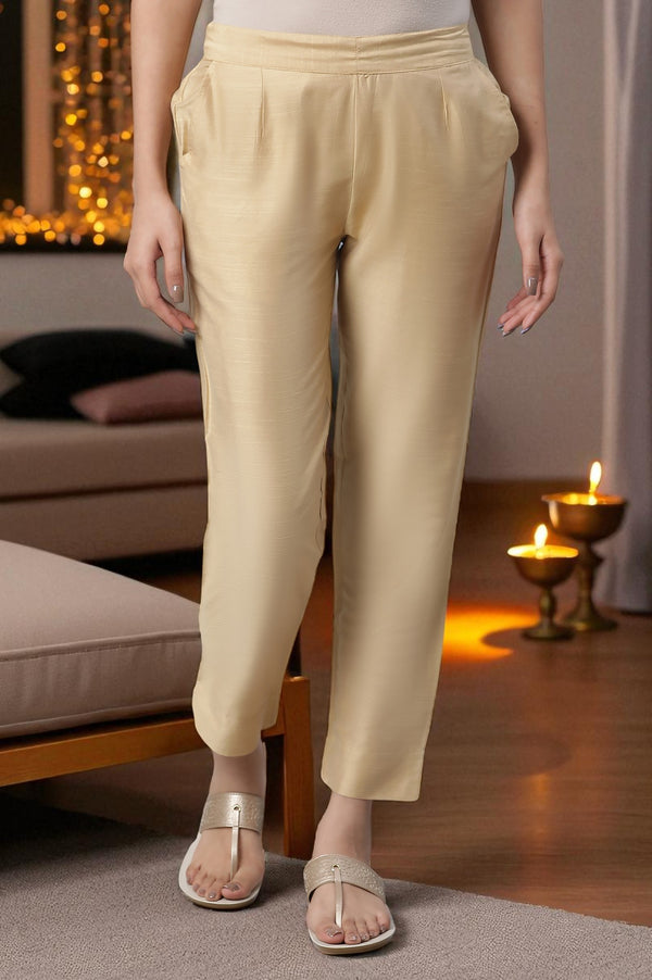 Gold Solid Regular Fit Trousers