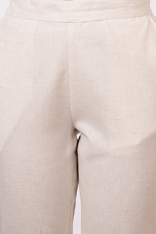 Off-White Solid Cotton Flax Everyday Trousers