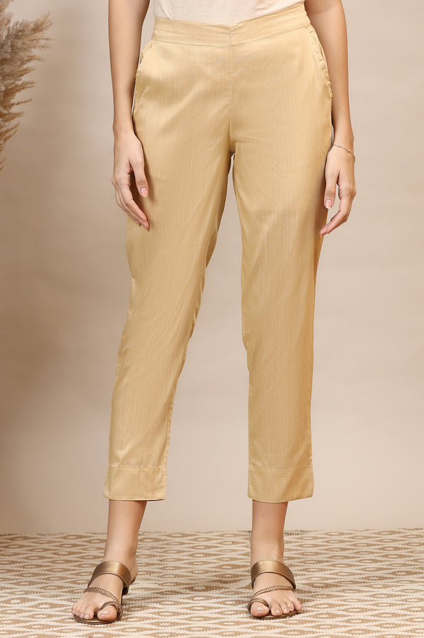 Gold Solid Straight Fit Ankle Length Trousers
