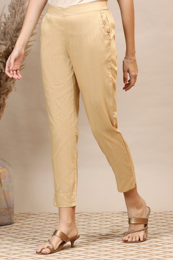 Gold Solid Straight Fit Ankle Length Trousers
