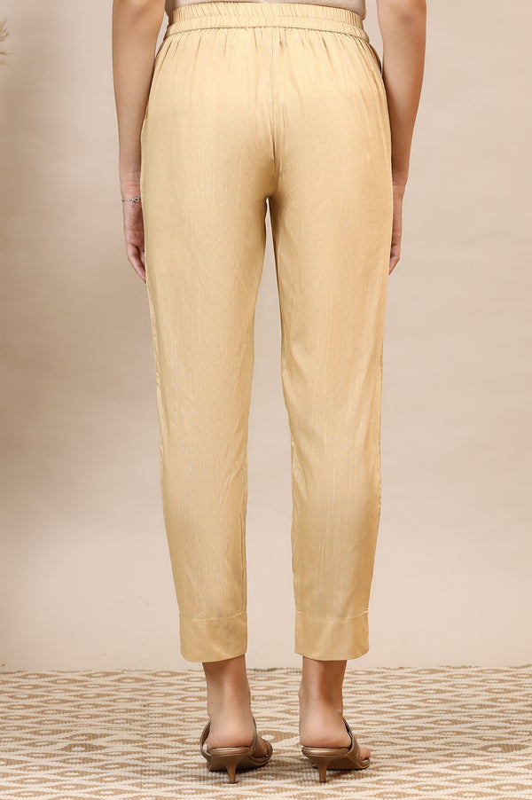 Gold Solid Straight Fit Ankle Length Trousers