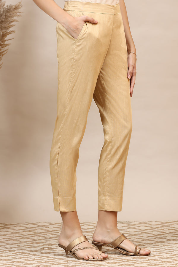 Gold Solid Straight Fit Ankle Length Trousers