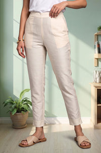 Off-White Yarn Dyed Solid Slim Fit Ankle Length Trousers