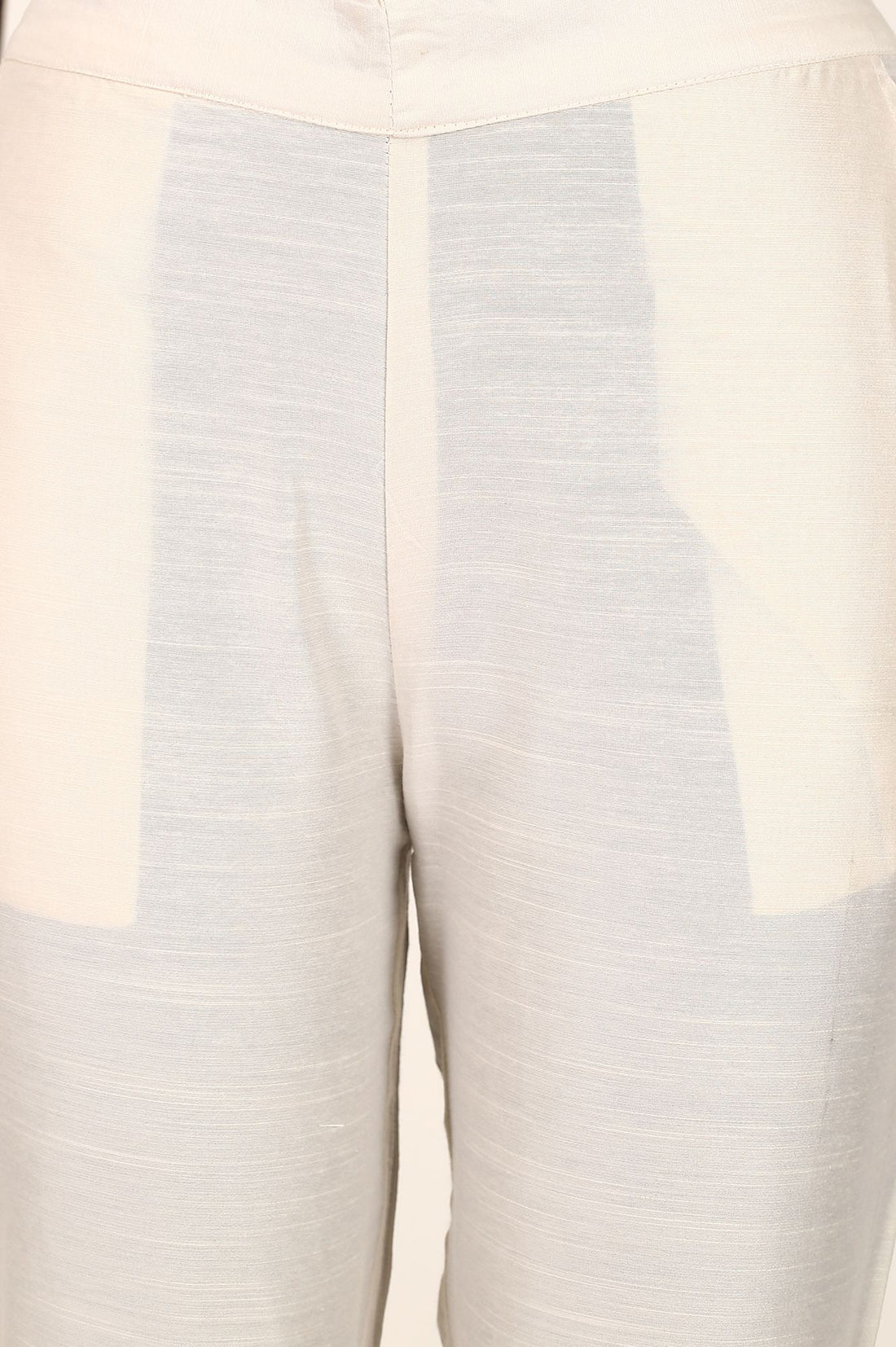 Off-White Yarn Dyed Solid Slim Fit Ankle Length Trousers