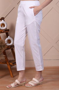 White Straight Fit Cotton Blend Slim Pants