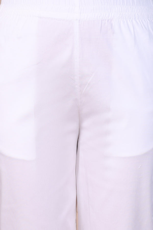 White Straight Fit Cotton Blend Slim Pants