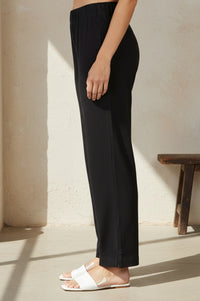 Black Solid Cotton Blend Straight Ankle Length Trousers