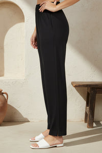 Black Solid Cotton Blend Straight Ankle Length Trousers
