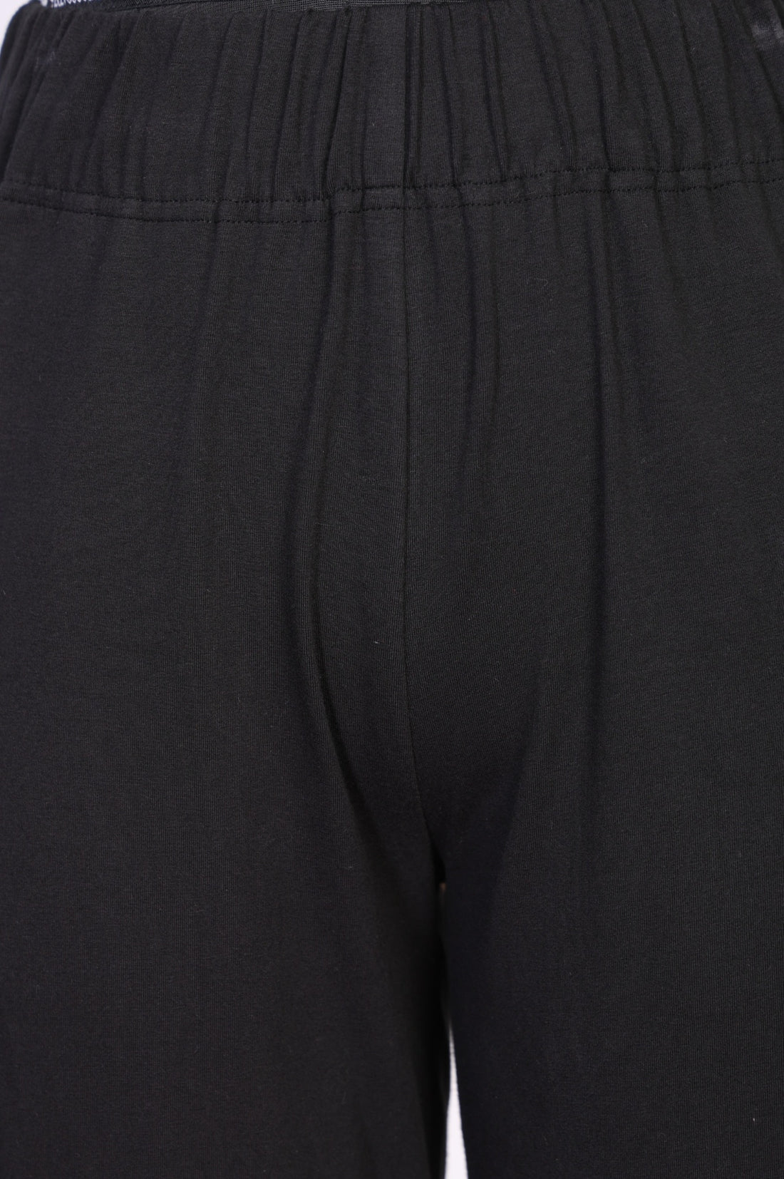 Black Solid Cotton Blend Straight Ankle Length Trousers